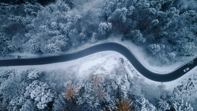 Scenic aerial view road in winter