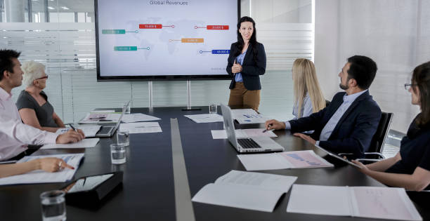 istock Woman giving presentation in conference room 899343414