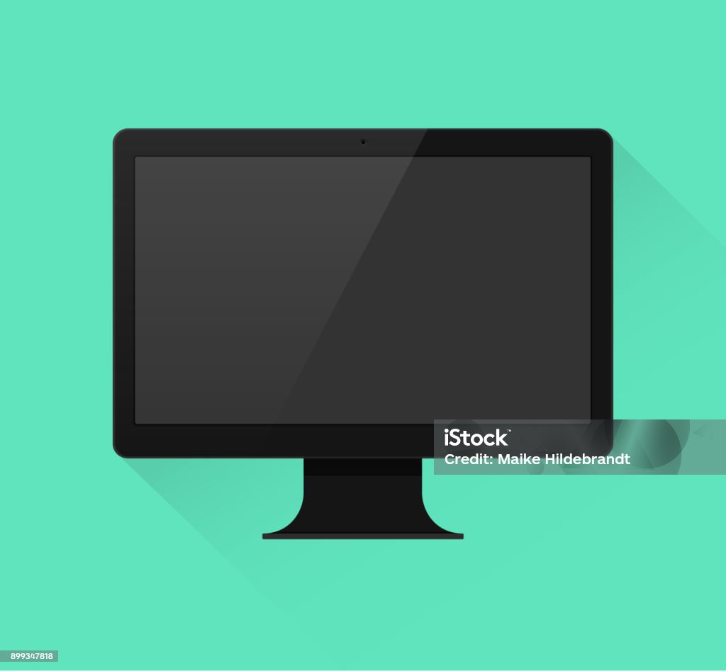 Black Computer Simple Computer Flat Design Stock Illustration - Download Image Now - Black ...