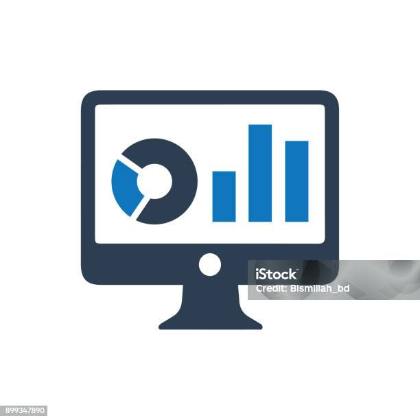 Vetores de Ícone De Relatório Gráfico Online e mais imagens de Ícone de Computador - Ícone de Computador, Painel de controle - Auxiliar visual, Computador