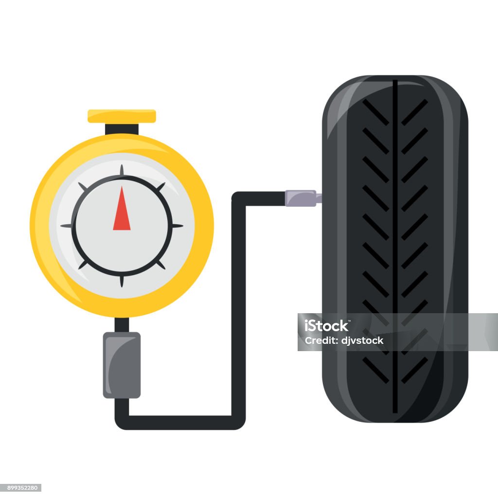 car service design tire gauge measuring the tire pressure over white background colorful design vector illustration Tire - Vehicle Part stock vector