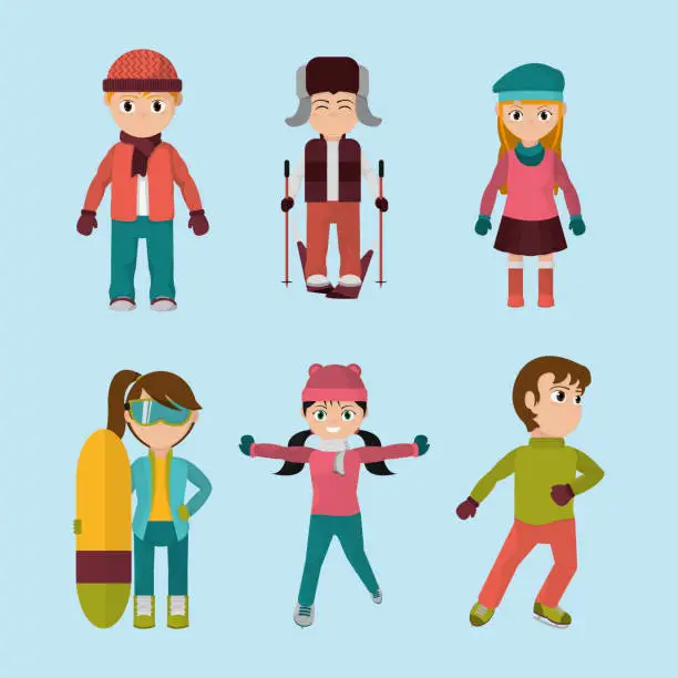 Vector illustration of sel child with winter clothes to cold weather