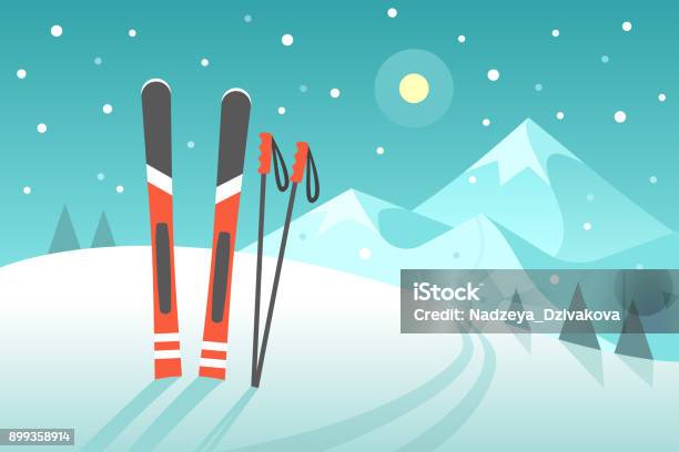 Skiing In The Mountains Stock Illustration - Download Image Now - Ski, Winter, Snow