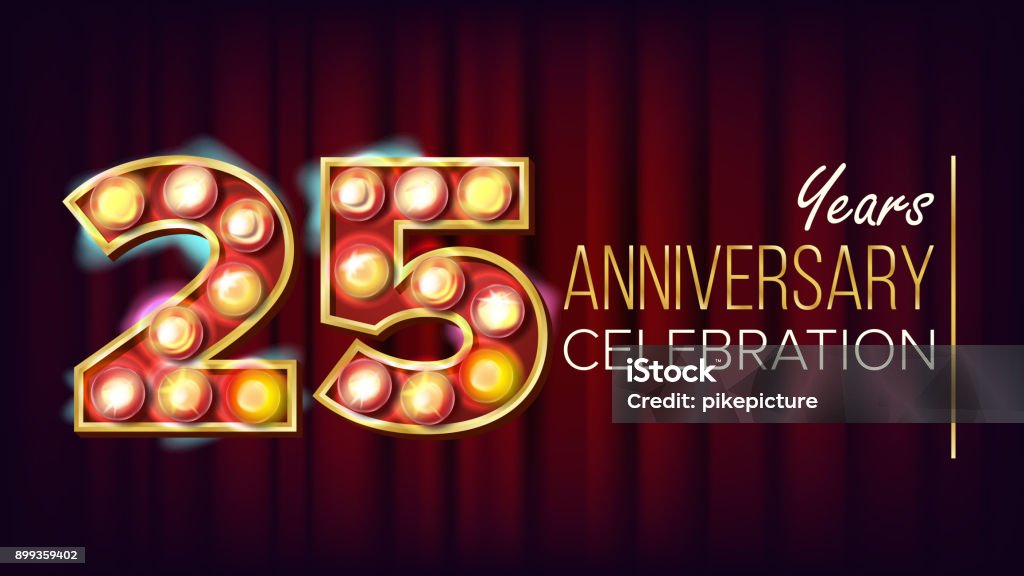 25 Years Anniversary Banner Vector. Twenty-five, Twenty-fifth Celebration. Shining Light Sign Number. For Traditional Company Birthday Design. Modern Red Background Illustration 25 Years Anniversary Banner Vector. Twenty-five, Twenty-fifth Celebration. Shining Light Sign Number. For Traditional Company Birthday Design. Modern Background Illustration 25th Anniversary stock vector