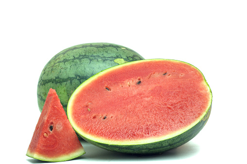 watermelon isolated on white background.,There is a shadow below the watermelon effect