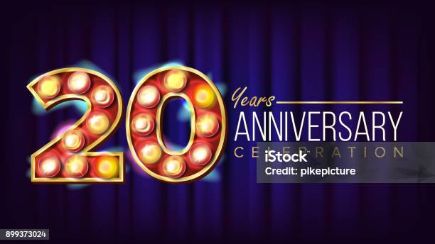 20 Years Anniversary Banner Vector Twenty Twentieth Celebration Lamp Background Digits For Flyer Card Wedding Advertising Design Business Blue Background Illustration Stock Illustration - Download Image Now