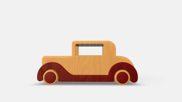 istock Red and wood old toy car isolated on white background. Side view. 3D render. 899392250