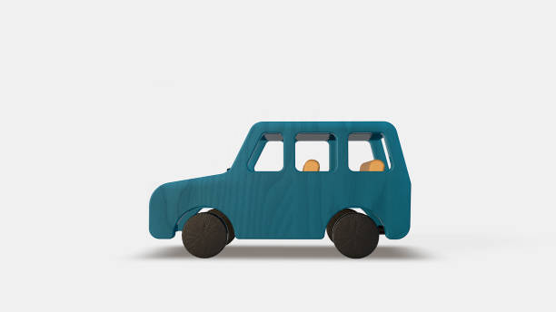 istock Blue wood toy car isolated on white background. Side view. 3D render. 899392272
