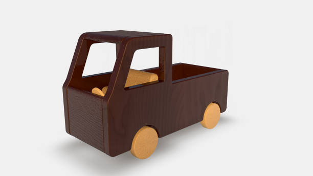 istock Wood toy truck isolated on white background. Isometric view. 3D render. 899392280