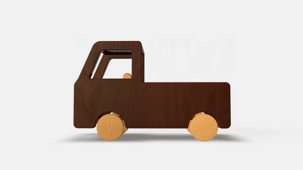 istock Wood toy truck isolated on white background. Side view. 3D render. 899392282
