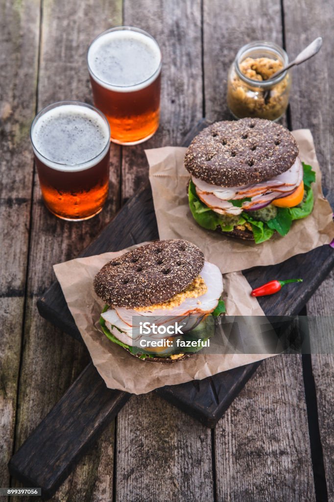 Homemade Sandwich And A Glass Of An Old Background Top View Stock Photo - Download Image Now - iStock