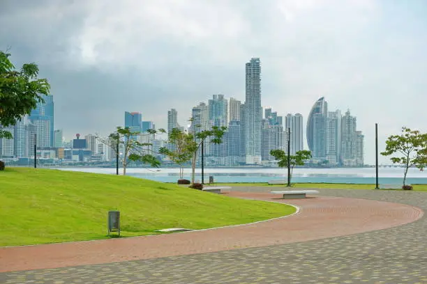 Photo of Oceanfront walkway Panama City with skyscrapers