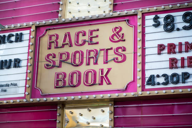 race & sports book neon sign at fremont street experience in las vegas - downtown las vegas fremont street experience nevada las vegas metropolitan area imagens e fotografias de stock