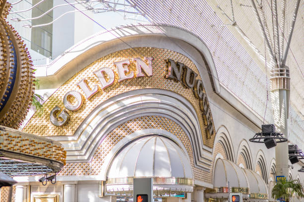 The Golden Nugget neon sign at Fremont Street Experience in Las Vegas stock photo