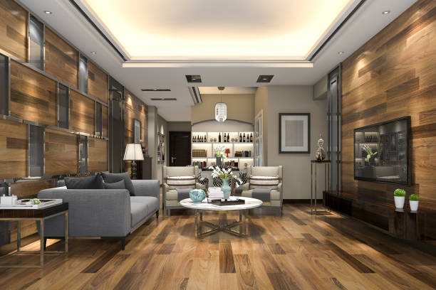 istock 3d rendering luxury and modern living room and dining room 899402846