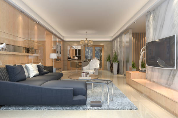 istock 3d rendering luxury and modern living room and dining room 899402858