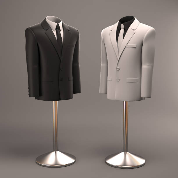 Formal suits on shop mannequins 3d illustration