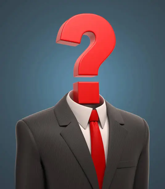Photo of Business suit with question mark 3d illustration