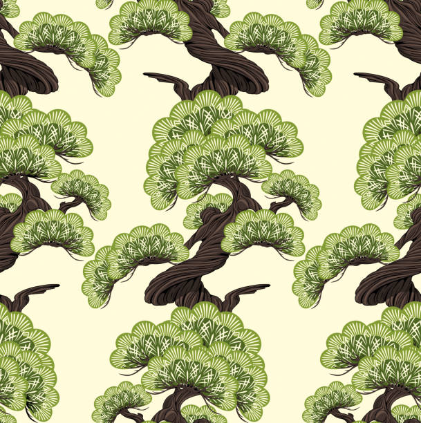 Bonsai pine Bonsai pine decorative small tree seamless pattern bonsai tree stock illustrations