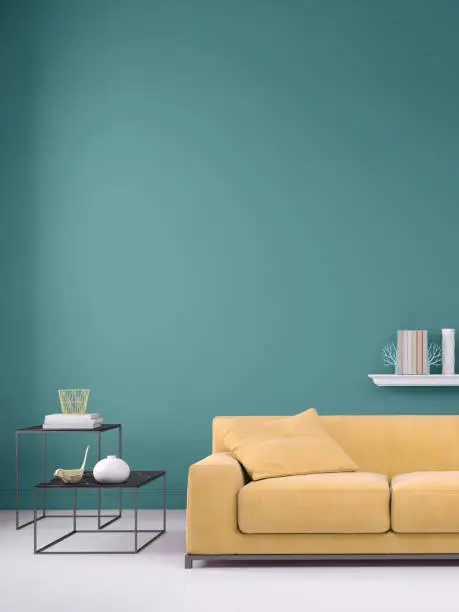 Photo of Pastel colored sofa with blank wall template