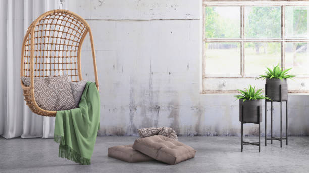 istock Modern hipster interior with pendant chair and blank wall template 899419508