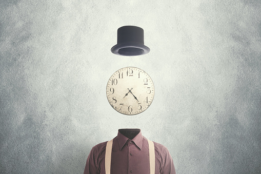 surreal man clock on head time concept