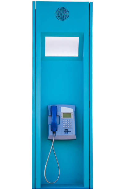 phone booth on white background with cliping path - pay phone - coin operated pay phone telephone communication imagens e fotografias de stock