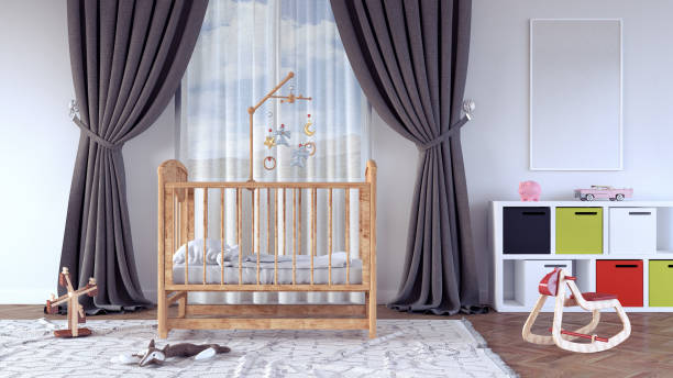 istock Children's room with cradle for baby 3d render 899434182