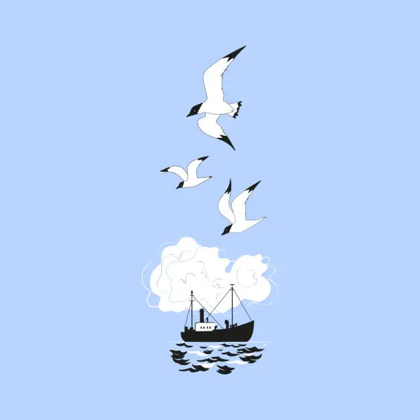 Vector illustration of Fishing vessel icon