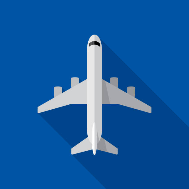 Airplane Icon Flat Vector illustration of an airplane against a blue background in flat style. airplane illustrations stock illustrations