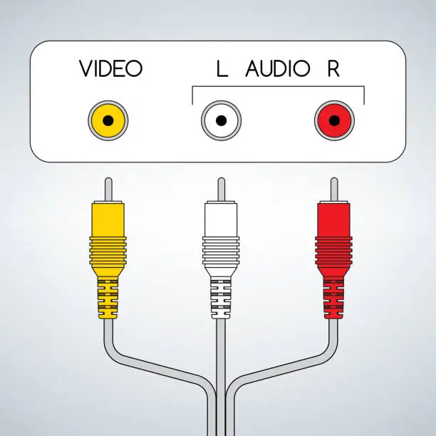 Vector illustration of Input rca audio video jacks with cable