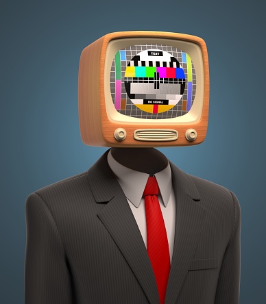 Business man with retro tv on his head 3d illustration