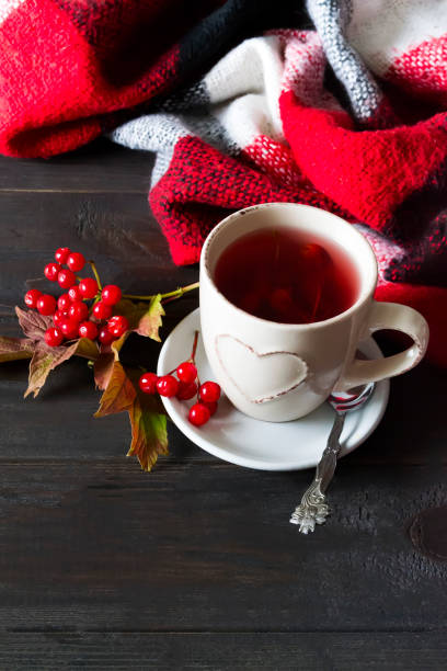 istock Cup of hot tea with viburnum berries 899450048