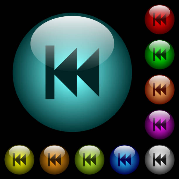 istock Media fast backward icons in color illuminated glass buttons 899458438