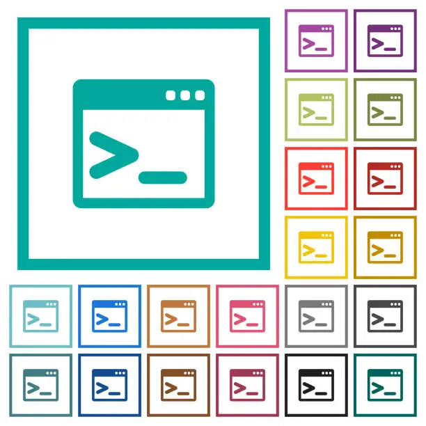 Vector illustration of Command prompt flat color icons with quadrant frames