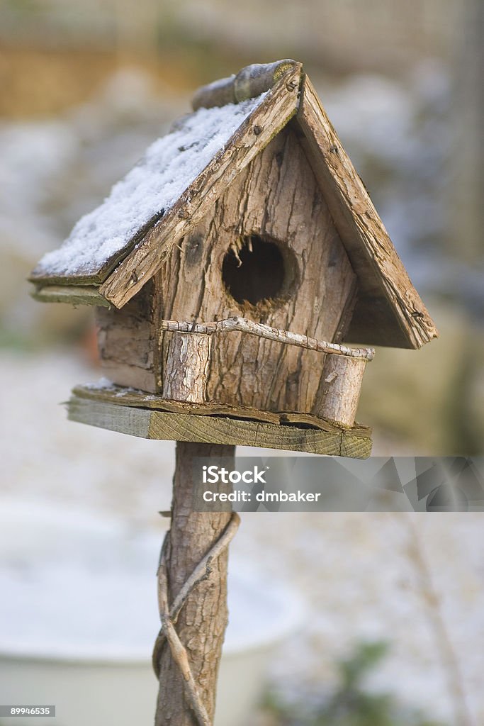 Casetta per gli uccelli nella neve - Foto stock royalty-free di Ambientazione esterna