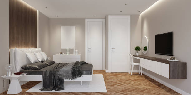 istock Small apartment modern white bedroom interior 899468458