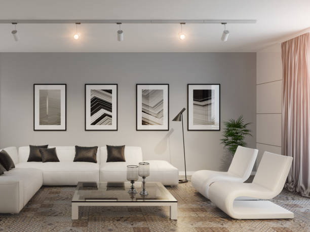 istock Small apartment modern white living room interior 899468664