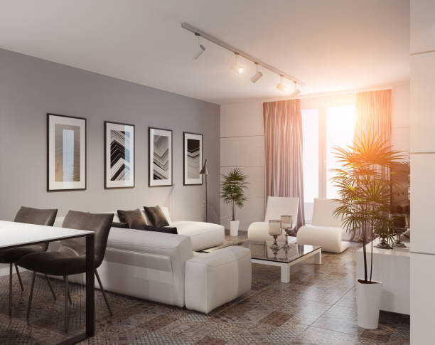 istock Small apartment modern white living room interior 899468720