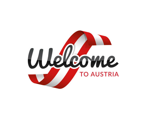 herzlich willkommen in österreich - austrian flag stock-grafiken, -clipart, -cartoons und -symbole