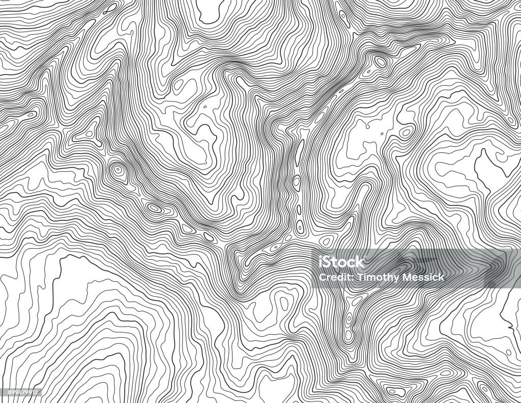 Topographic map in mountainous terrain Topographic map with elevation contour lines in mountainous terrain. Public domain topographic data compiled by the U.S. Geological Survey, sampled and modified from Anchorage D-7 SE, Alaska, 2016 US Topo quadrangle, https://store.usgs.gov/product/517497 and http://ims.er.usgs.gov/gda_services/download?item_id=8290614. Topographic Map stock vector