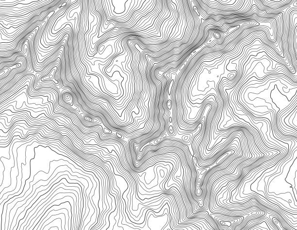 Topographic map in mountainous terrain Topographic map with elevation contour lines in mountainous terrain. Public domain topographic data compiled by the U.S. Geological Survey, sampled and modified from Anchorage D-7 SE, Alaska, 2016 US Topo quadrangle, https://store.usgs.gov/product/517497 and http://ims.er.usgs.gov/gda_services/download?item_id=8290614. contour line stock illustrations
