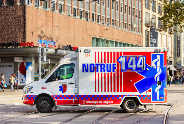 Emergency vehicle in the city of Zurich, Switzerland stock photo