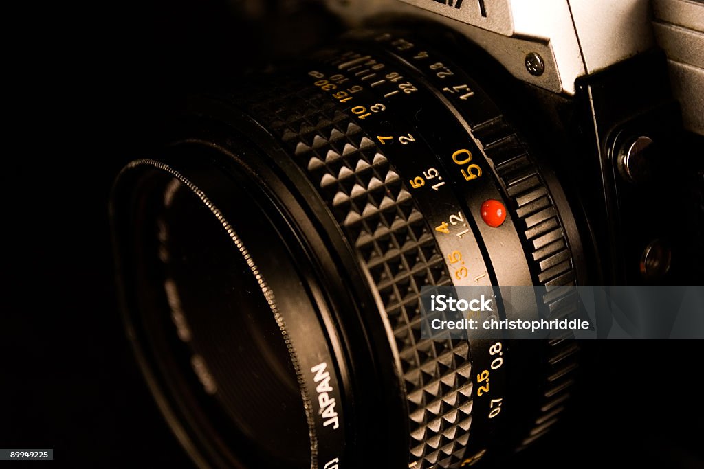 manual SLR camera lens a manual SLR camera lens attached to a camera body Antique Stock Photo