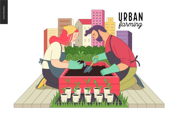 urbane landwirtschaft und gartenbau - urban man stock-grafiken, -clipart, -cartoons und -symbole