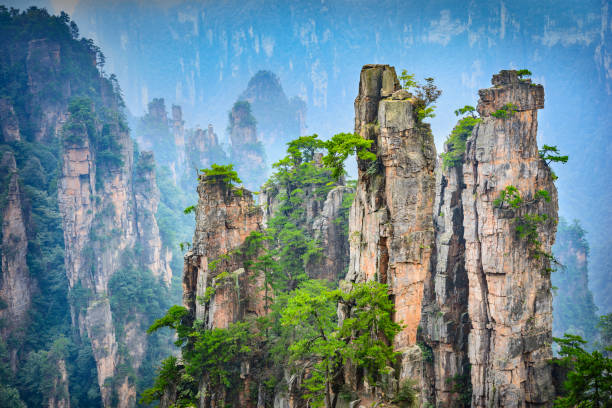 Landscape of Zhangjiajie Landscape of Zhangjiajie. Located in Wulingyuan Scenic and Historic Interest Area which was designated a UNESCO World Heritage. zhangjiajie stock pictures, royalty-free photos & images