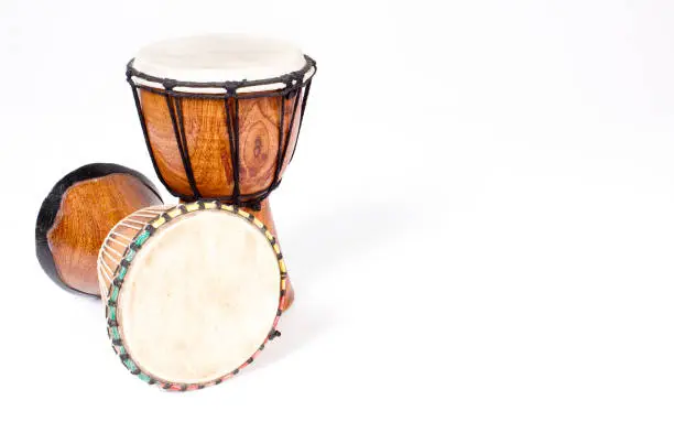 Djembe drum isolated on white - Background, copy space