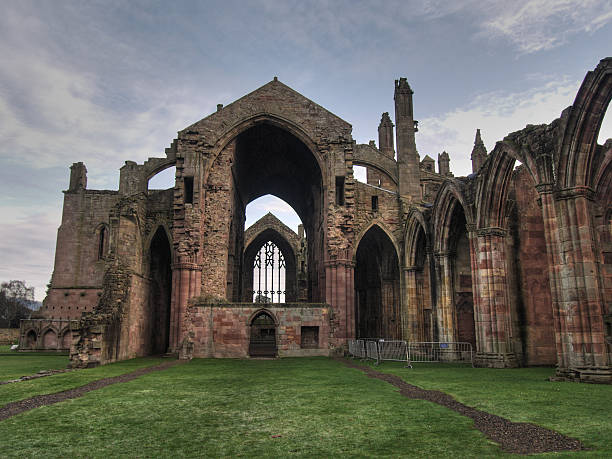 Melrose Abbey Ruins Front Entrance stock photo