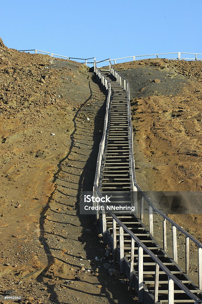 stairway up mountain, Galapagos Islands Stairway trail to vista on top of mountain. Isla Bartolome, Galapagos Islands, Ecuador. The Galapagos Islands are a UNESCO World Heritage Site. Bartolome Island Stock Photo