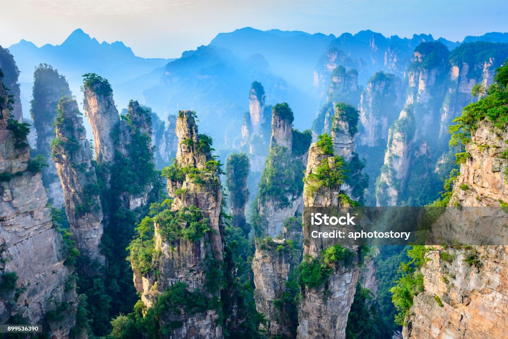 Landscape of Zhangjiajie Landscape of Zhangjiajie. Taken from Old House Field. Located in Wulingyuan Scenic and Historic Interest Area which was designated a UNESCO World Heritage Site as well as AAAAA scenic area in china. Zhangjiajie Stock Photo